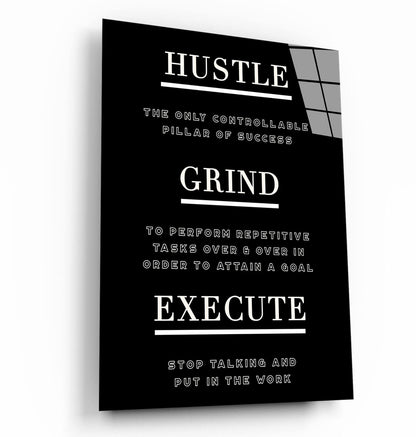 Hustle Grind Execute Art Motivational Canvas Inspirational Quote Poster Pillar of Success Acrylic Print Entrepreneur Quote Metal Print