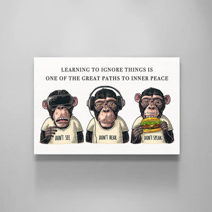 Three Wise Monkeys Modern Art - Don't See, Don't Hear, Don't Speak - Acrylic Metal Canvas Ignore Things for Inner Peace Ape Poster