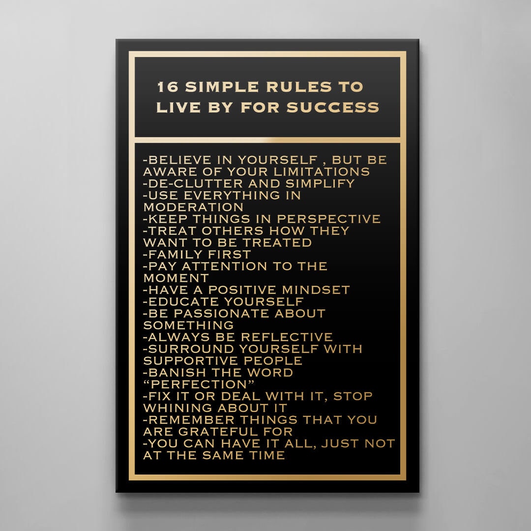 Motivational office decor canvas acrylic inspirational SUCCESS art 16 rules to live by SUCCESS in life home wall quote living room poster