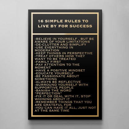 Motivational office decor canvas acrylic inspirational SUCCESS art 16 rules to live by SUCCESS in life home wall quote living room poster