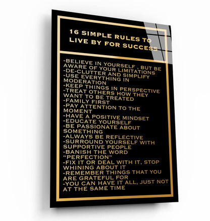 Motivational office decor canvas acrylic inspirational SUCCESS art 16 rules to live by SUCCESS in life home wall quote living room poster