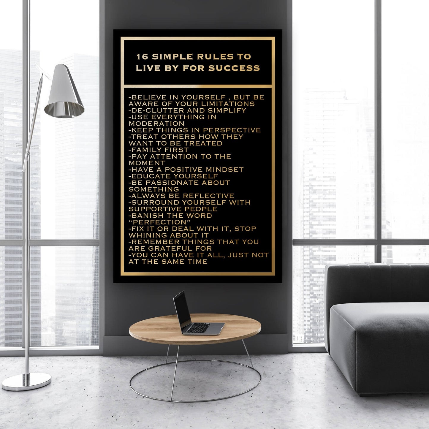 Motivational office decor canvas acrylic inspirational SUCCESS art 16 rules to live by SUCCESS in life home wall quote living room poster