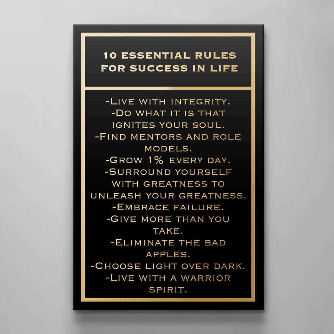 Motivational SUCCESS Art Canvas  Acrylic  Inspirational OFFICE Decor  10 Rules for SUCCESS in Life  Home Wall Quote