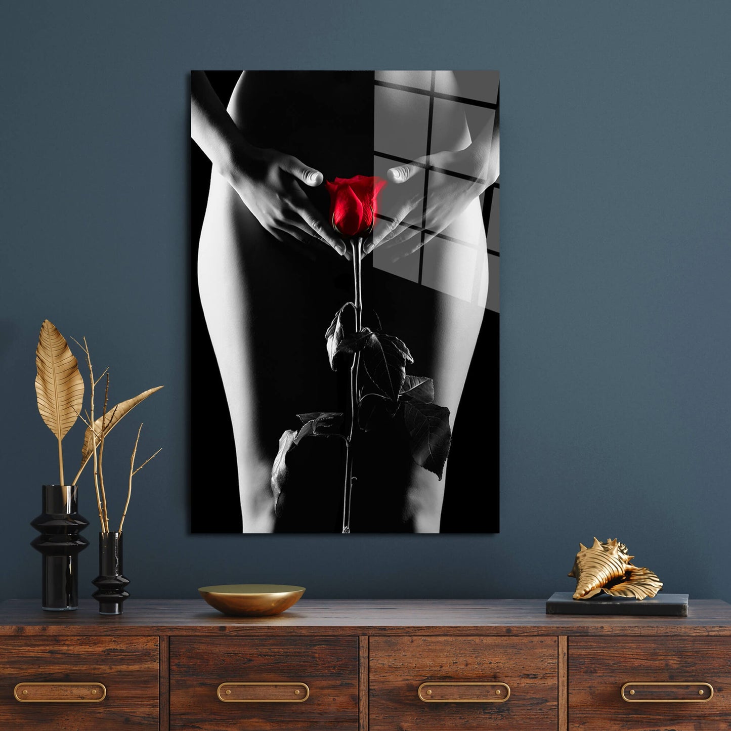 Sexy Woman Holding Red Rose