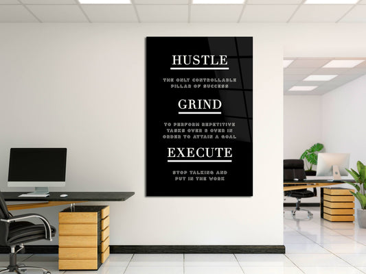 Hustle Grind Execute Art Motivational Canvas Inspirational Quote Poster Pillar of Success Acrylic Print Entrepreneur Quote Metal Print