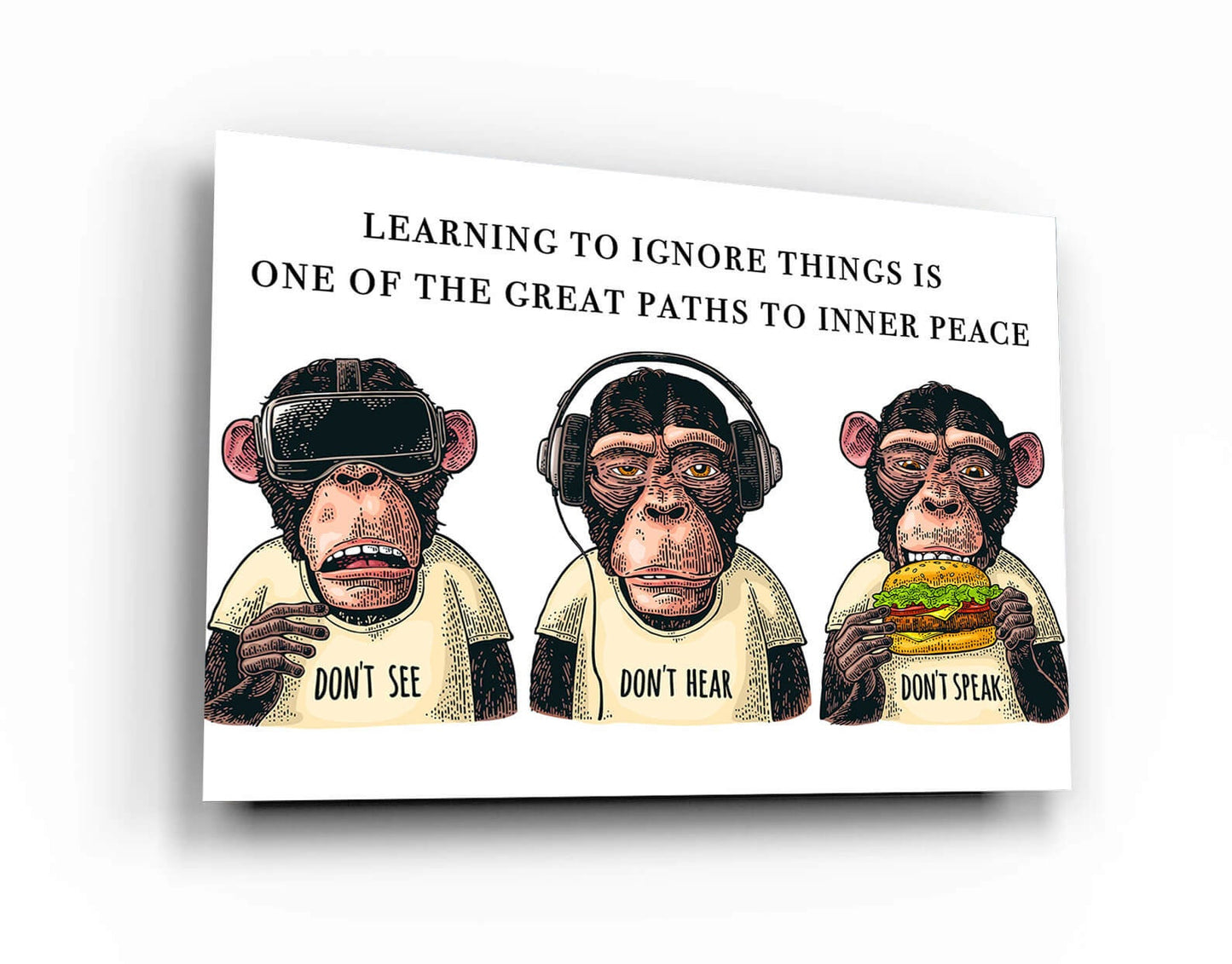 Three Wise Monkeys Modern Art - Don't See, Don't Hear, Don't Speak - Acrylic Metal Canvas Ignore Things for Inner Peace Ape Poster