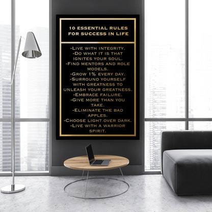 Motivational SUCCESS Art Canvas  Acrylic  Inspirational OFFICE Decor  10 Rules for SUCCESS in Life  Home Wall Quote