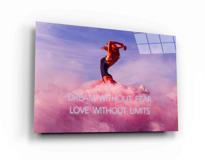 Dream Without Fear Love Without Limits Canvas Acrylic Metal Poster Print Dancing Woman in the Clouds Powerful Woman's Quote Wall Art