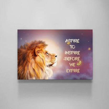 Aspire to Inspire Before You Expire - Motivational LION CANVAS, Uplifting BUTTERFLY QUOTE, Transformative OFFICE ART for Daily Inspiration