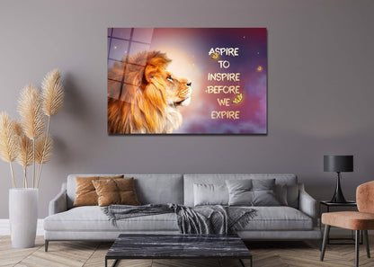 Aspire to Inspire Before You Expire - Motivational LION CANVAS, Uplifting BUTTERFLY QUOTE, Transformative OFFICE ART for Daily Inspiration