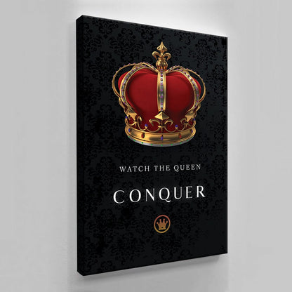 Watch the Queen Conquer Canvas - Crown Modern Acrylic or Metal Print Art - Her Room Wall Decor Canvas for Women Business Lady Entrepreneur