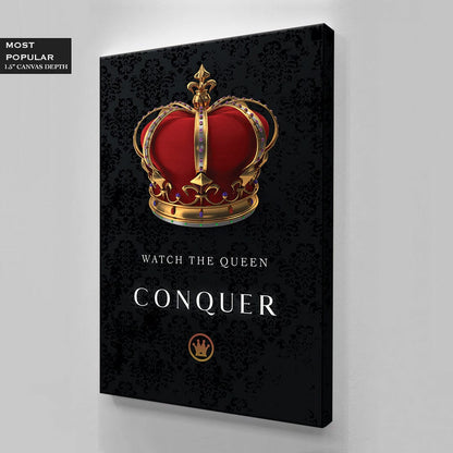 Watch the Queen Conquer Canvas - Crown Modern Acrylic or Metal Print Art - Her Room Wall Decor Canvas for Women Business Lady Entrepreneur