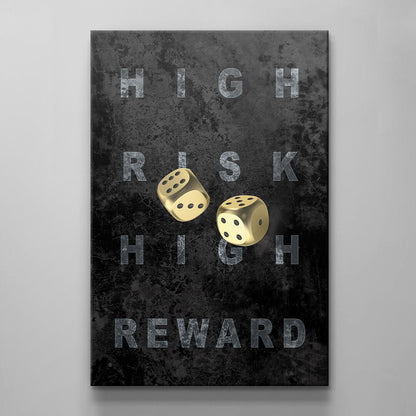 High Risk High Reward Canvas Gold Dice Gambling Acrylic or Metal Print Entrepreneur Art Business Wall Poster Black and Grey Game Room