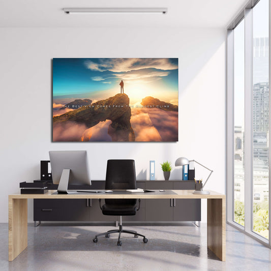 The Best View Comes from the Hardest Climb Motivational quote canvas acrylic wall art inspirational SUCCESS landscape breathtaking view entrepreneur art