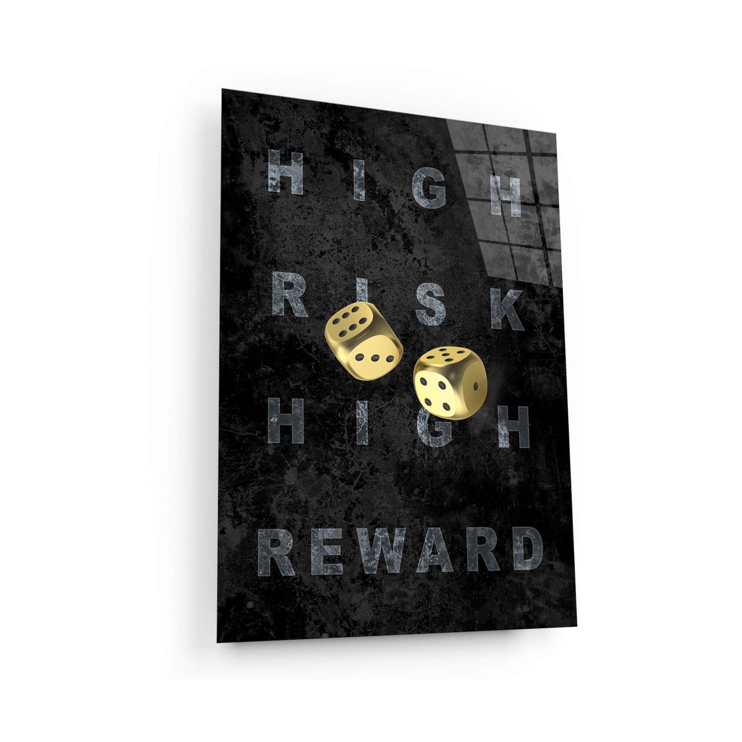 High Risk High Reward Canvas Gold Dice Gambling Acrylic or Metal Print Entrepreneur Art Business Wall Poster Black and Grey Game Room