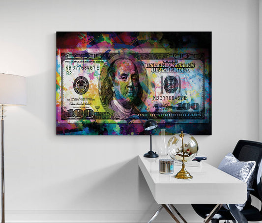 100 Dollar Bill Benjamin Franklin Motivational Canvas/Acrylic Wall Art