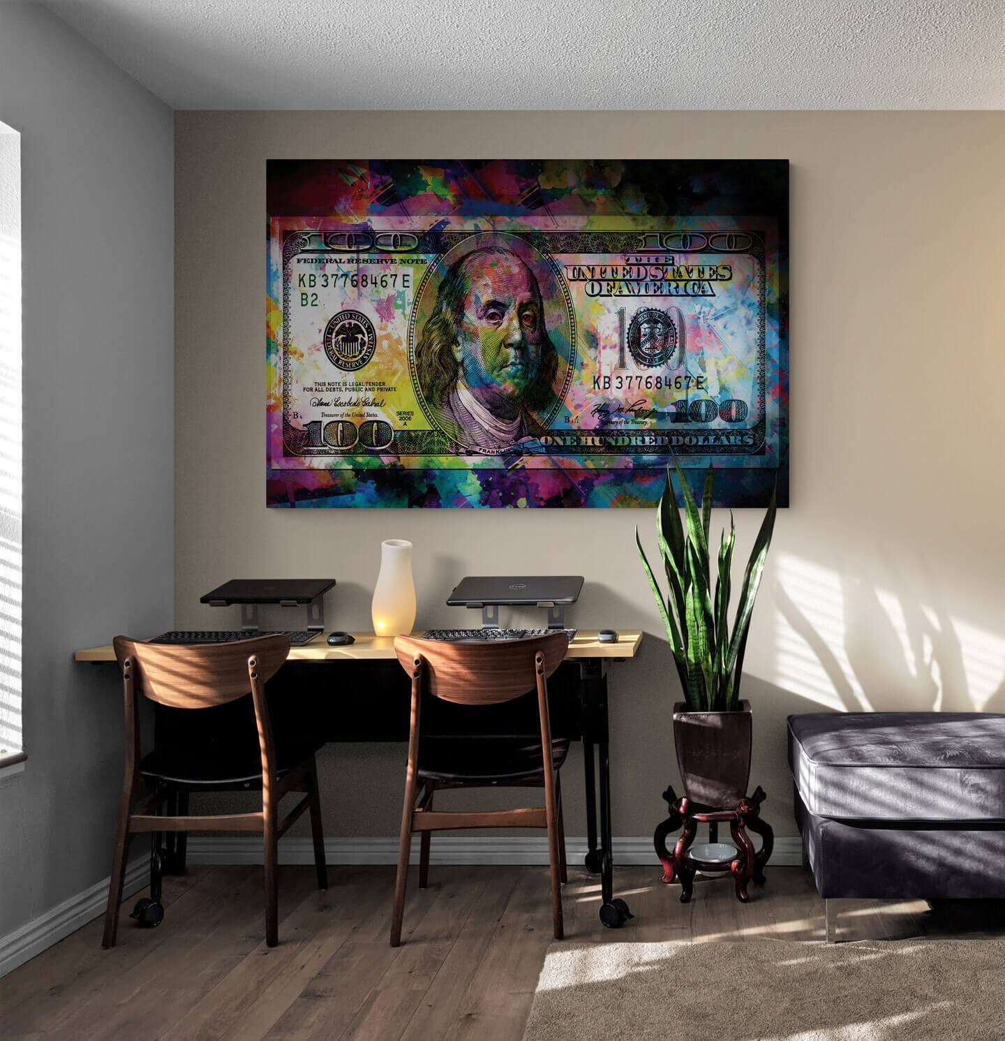 100 Dollar Bill Benjamin Franklin Motivational Canvas/Acrylic Wall Art