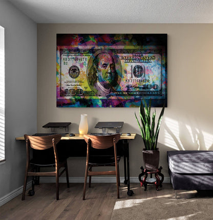 100 Dollar Bill Benjamin Franklin Motivational Canvas/Acrylic Wall Art