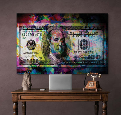 100 Dollar Bill Benjamin Franklin Motivational Canvas/Acrylic Wall Art