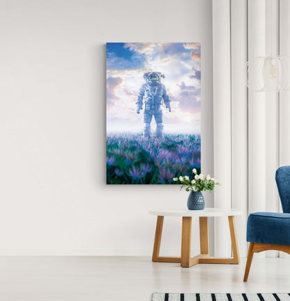 ASTRONAUT Flowers blue Canvas spatial print fantastic poster