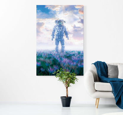 ASTRONAUT Flowers blue Canvas spatial print fantastic poster