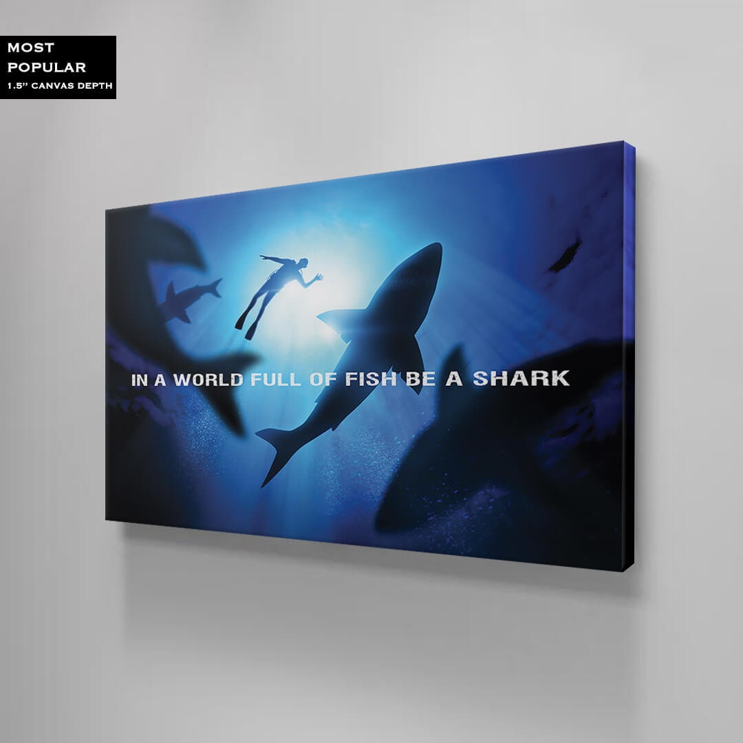 Be a Shark Canvas Motivational Office Quote Metal Poster Print Entrepreneur Inspirational Acrylic Decor Business Competition Office Art