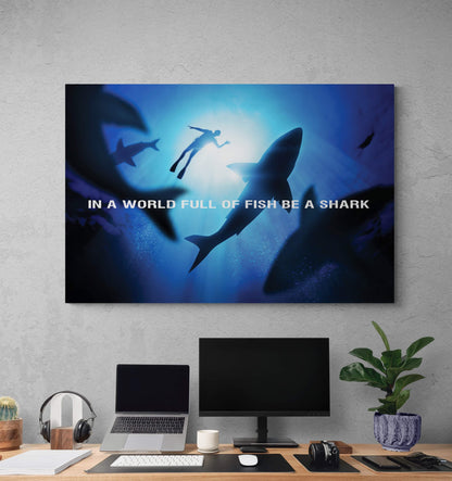 Be a Shark Canvas Motivational Office Quote Metal Poster Print Entrepreneur Inspirational Acrylic Decor Business Competition Office Art