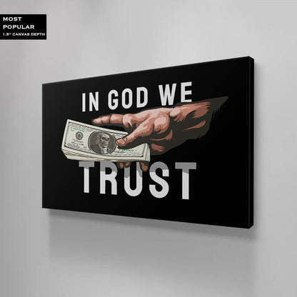 In God We Trust Money Canvas Motivational Office Metal Poster Print Hand with Dollars Wall Art Office Financial Freedom Poster Decor