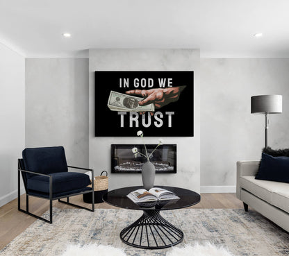 In God We Trust Money Canvas Motivational Office Metal Poster Print Hand with Dollars Wall Art Office Financial Freedom Poster Decor