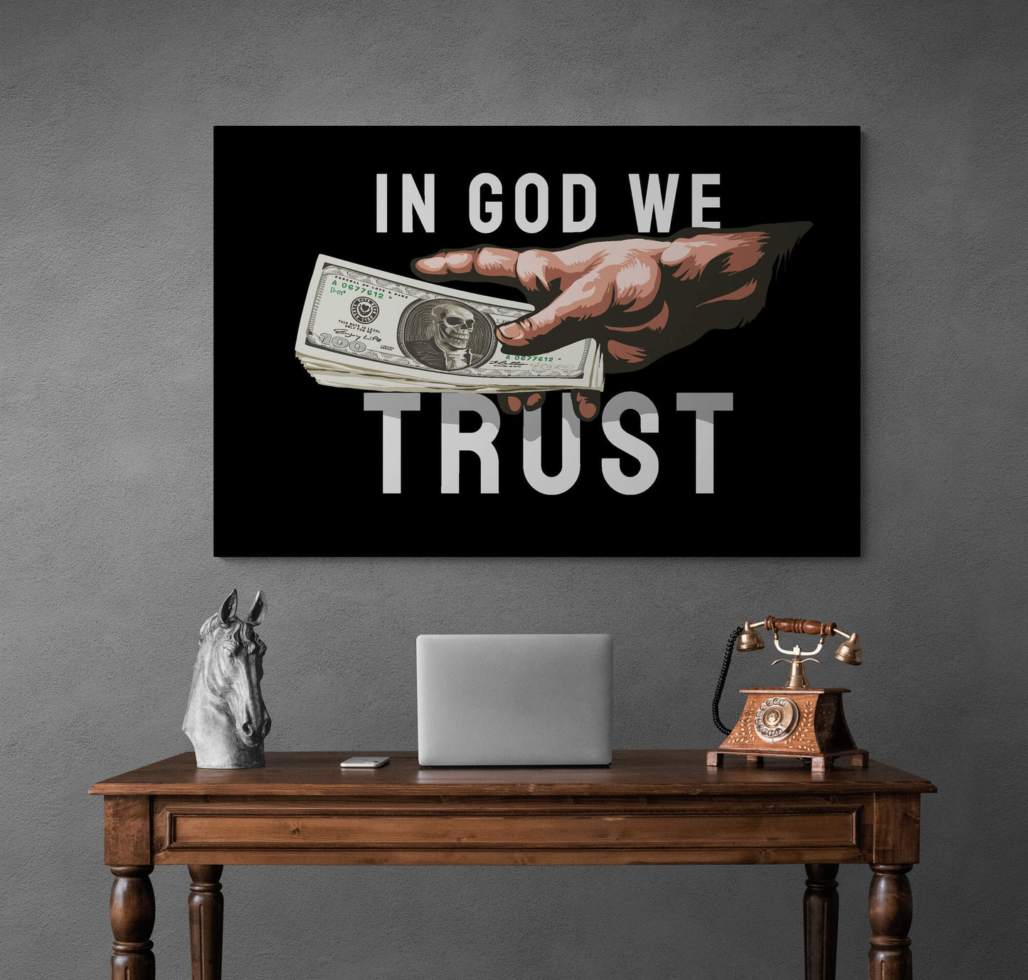 In God We Trust Money Canvas Motivational Office Metal Poster Print Hand with Dollars Wall Art Office Financial Freedom Poster Decor