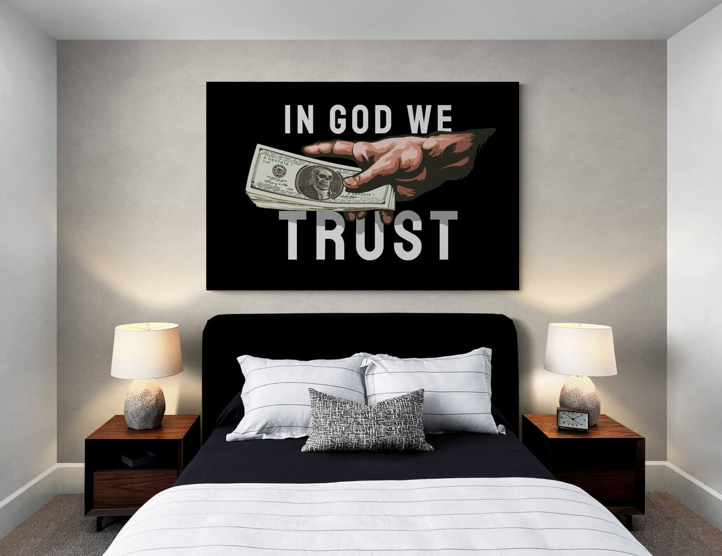 In God We Trust Money Canvas Motivational Office Metal Poster Print Hand with Dollars Wall Art Office Financial Freedom Poster Decor