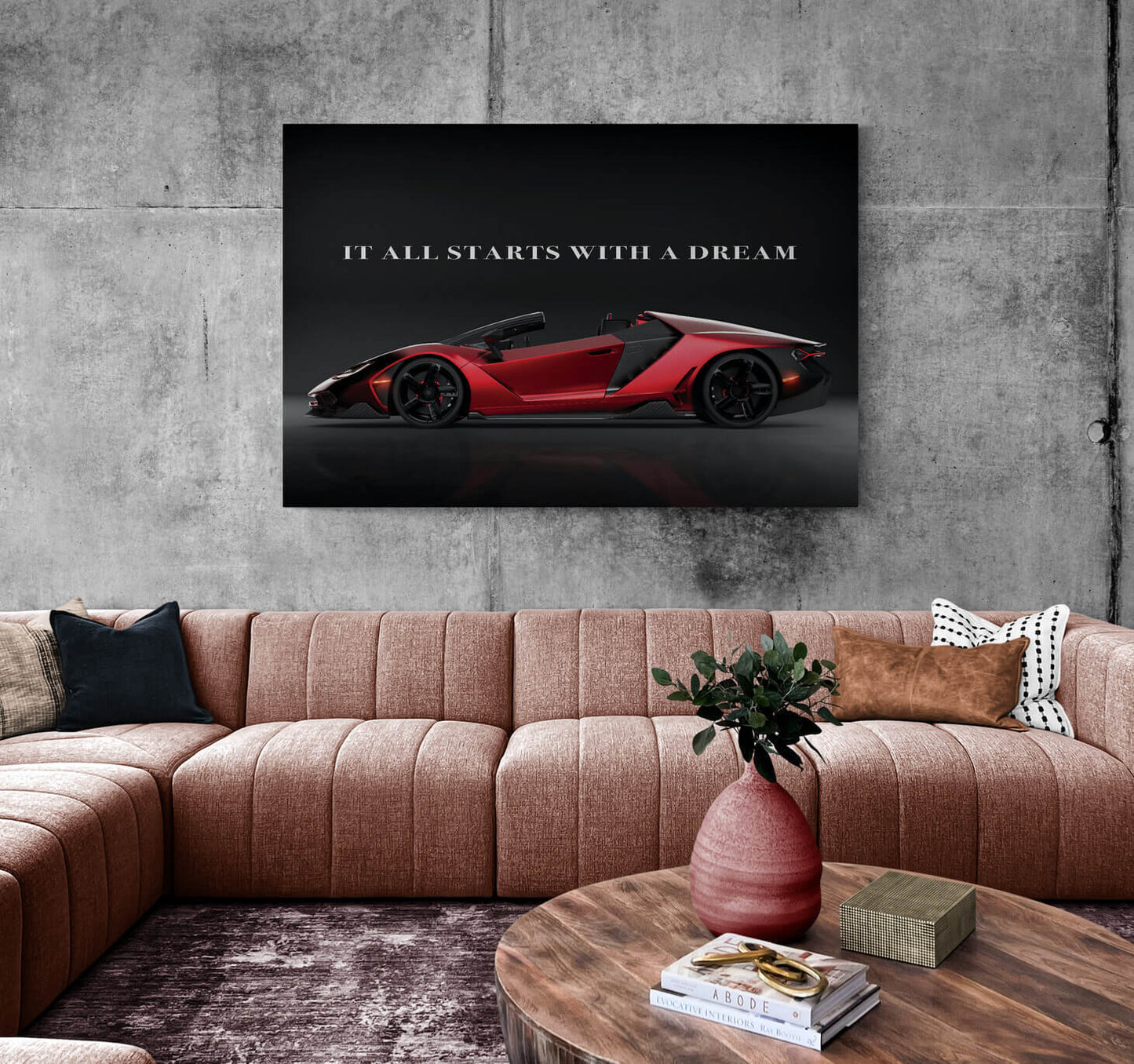 It All Starts with a Dream Acrylic Metal or Canvas Poster Print Red Lamborghini Motivational Quote Living Room Office Car Quote Decor