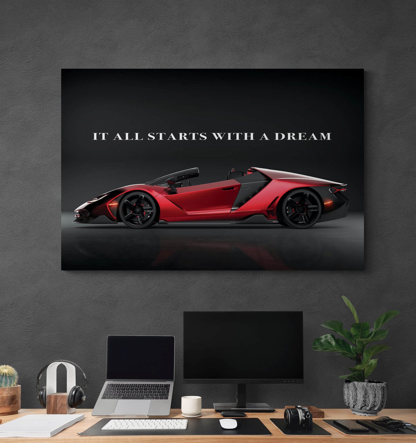 It All Starts with a Dream Acrylic Metal or Canvas Poster Print Red Lamborghini Motivational Quote Living Room Office Car Quote Decor