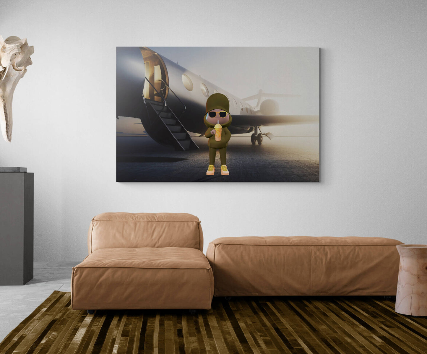 Private Jet Luxury Life Canvas Rich Wealthy Man Sunrise Black Plane Poster Art Gold Man Near Expensive Jet Money Maker Art No Limits