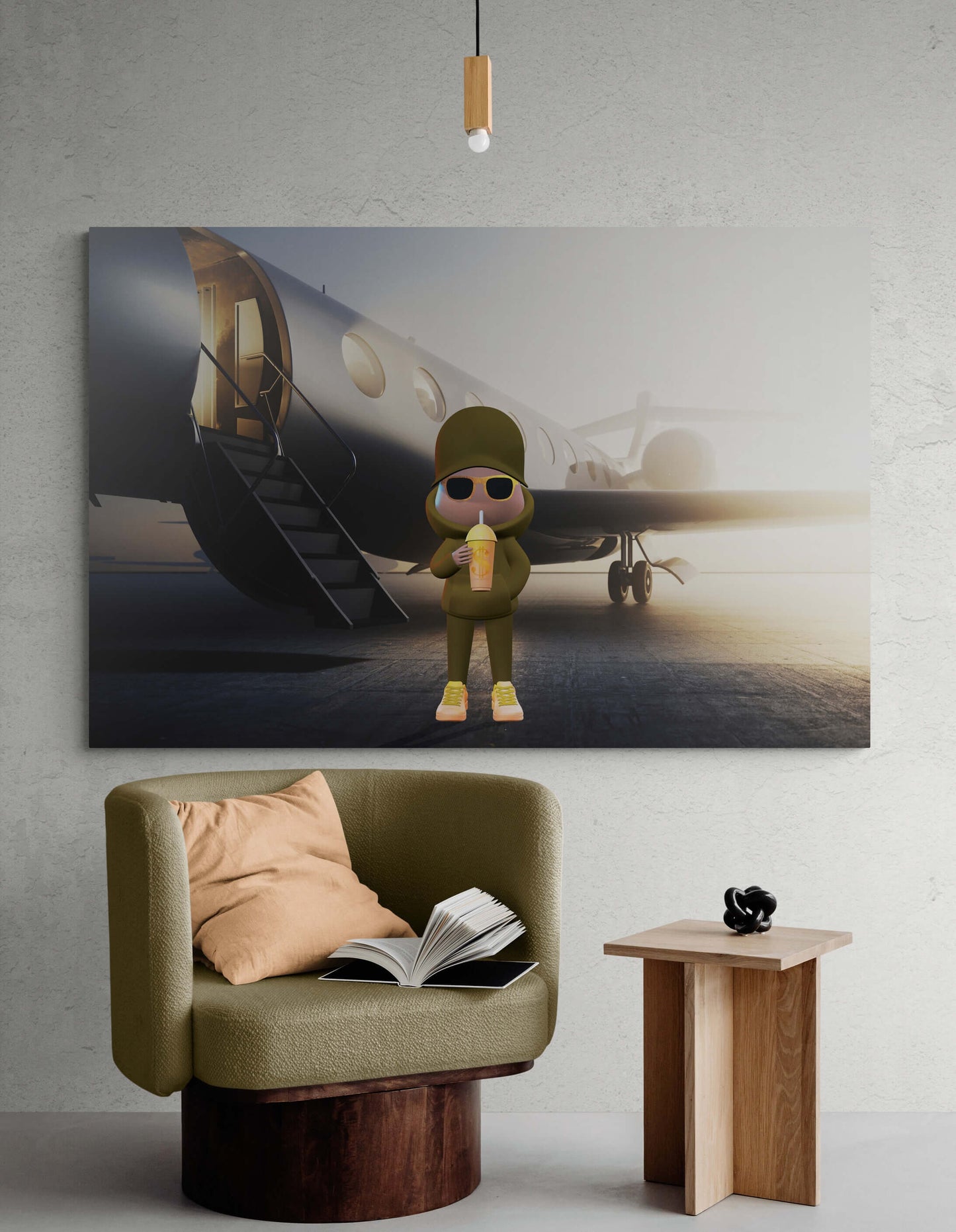 Private Jet Luxury Life Canvas Rich Wealthy Man Sunrise Black Plane Poster Art Gold Man Near Expensive Jet Money Maker Art No Limits