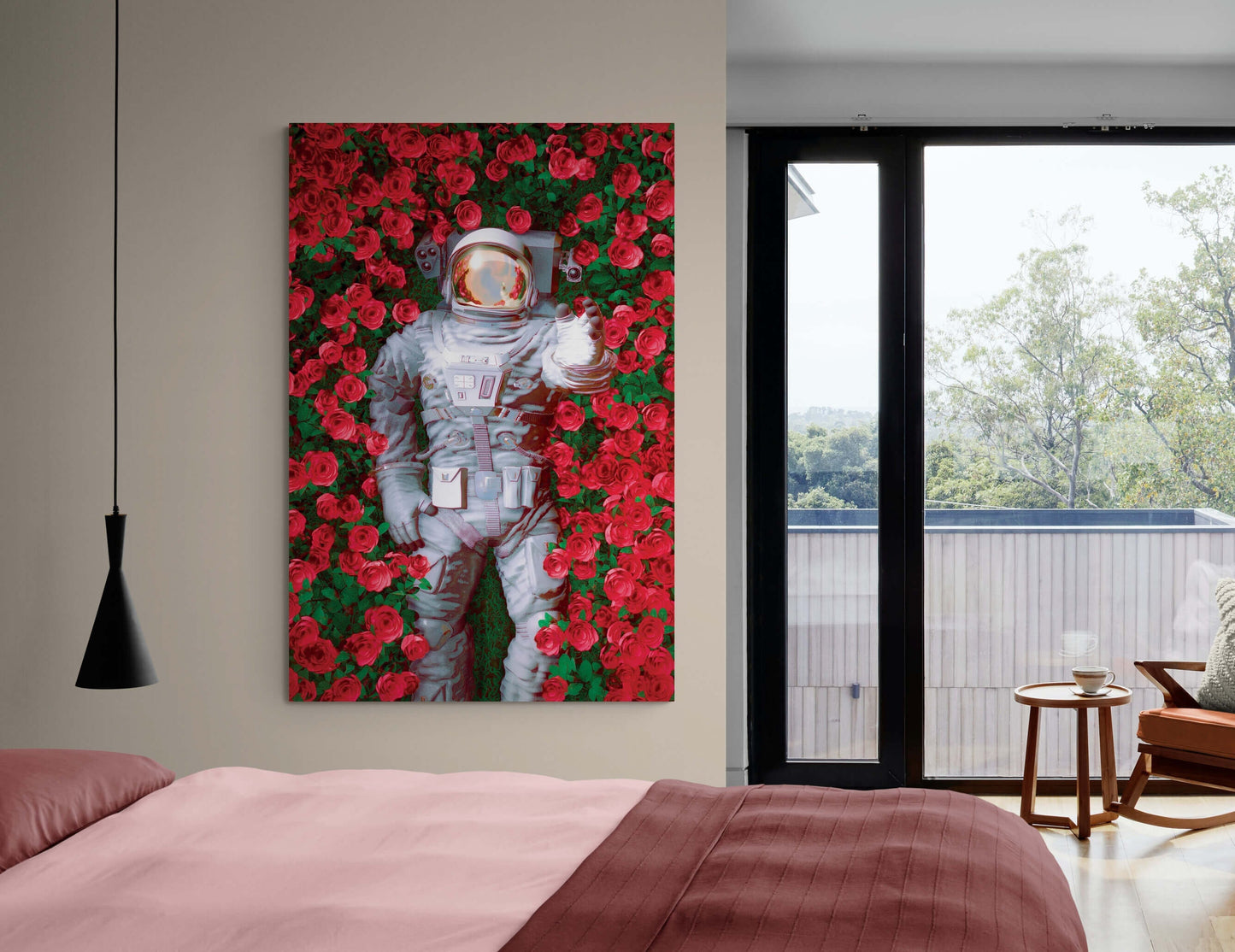 ASTRONAUT In a ROSES LANDSCAPE