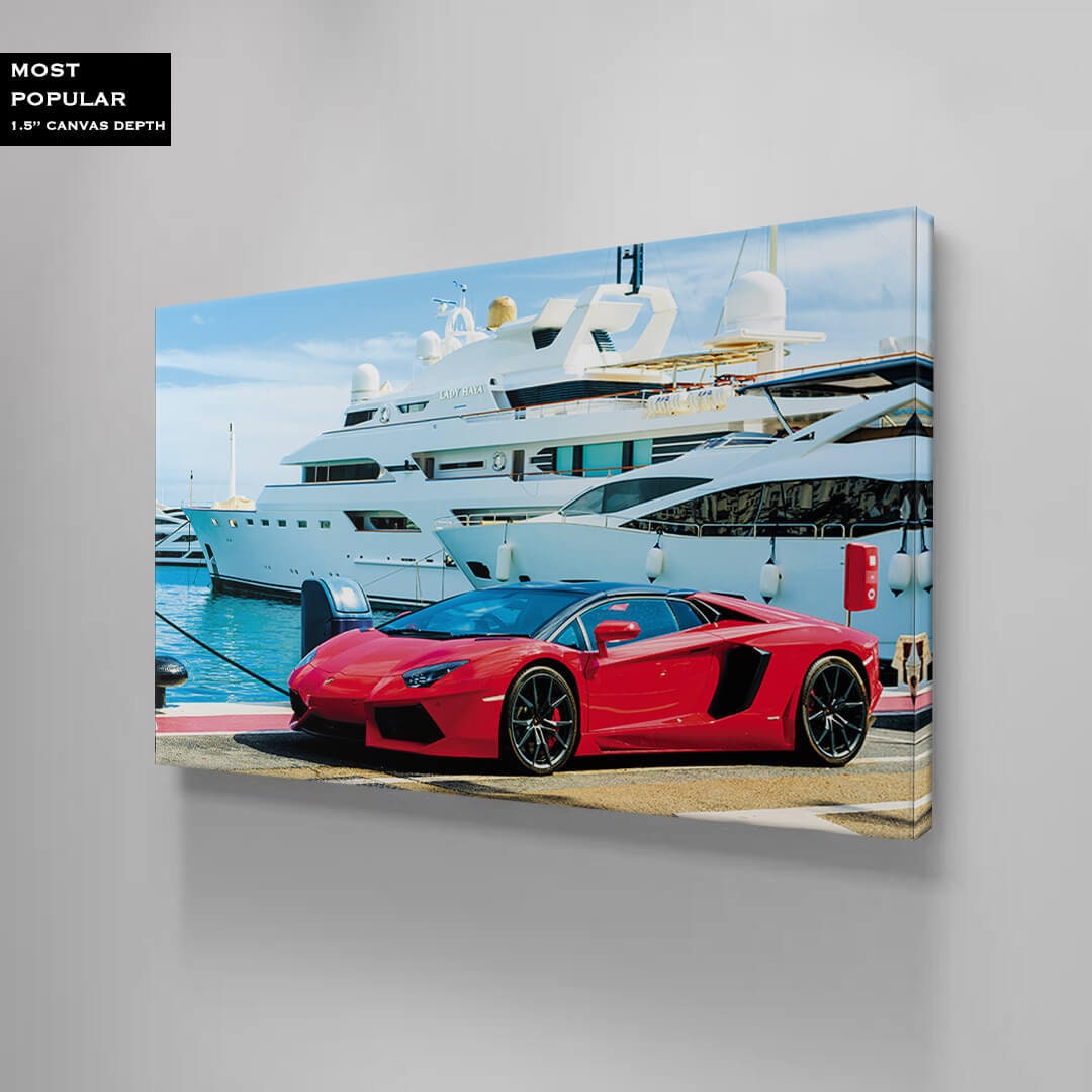 Millionaire Lifestyle Canvas Rich Wealthy Businessman Red Lambo Poster Miami Lifestyle Acrylic Ocean Canvas Art Luxury Background Print