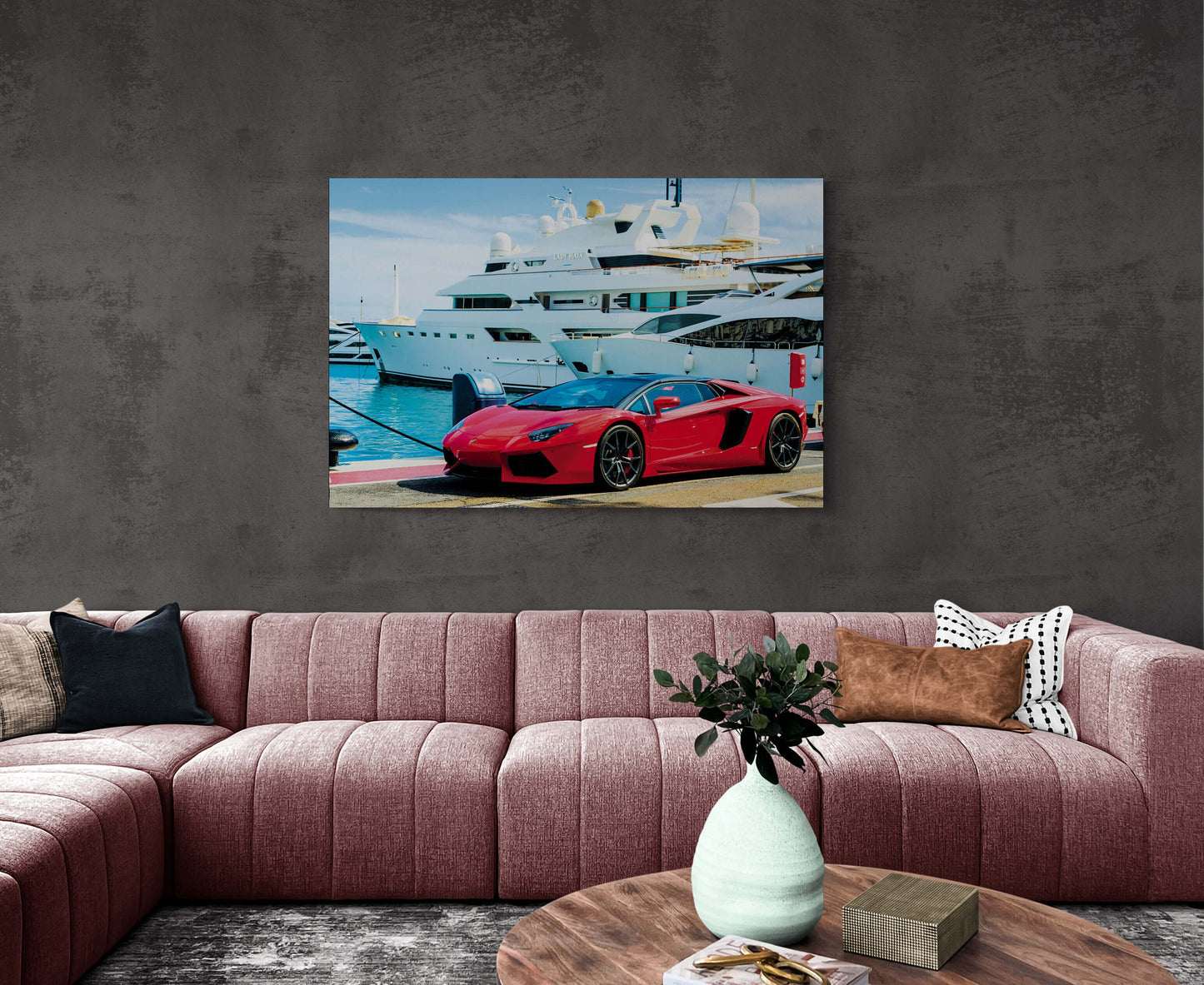 Millionaire Lifestyle Canvas Rich Wealthy Businessman Red Lambo Poster Miami Lifestyle Acrylic Ocean Canvas Art Luxury Background Print