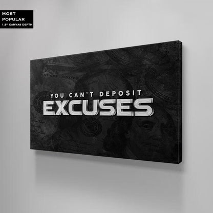 "You Can't Deposit Excuses" - Motivational Canvas Entrepreneur Poster - Business Related Quote Franklin Inspirational Financial Advice Sign