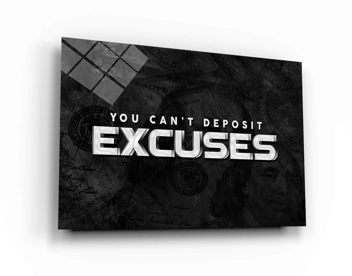 "You Can't Deposit Excuses" - Motivational Canvas Entrepreneur Poster - Business Related Quote Franklin Inspirational Financial Advice Sign