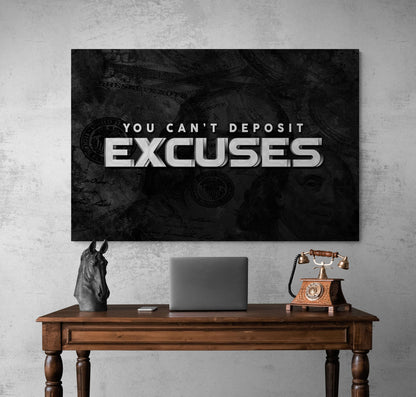 "You Can't Deposit Excuses" - Motivational Canvas Entrepreneur Poster - Business Related Quote Franklin Inspirational Financial Advice Sign