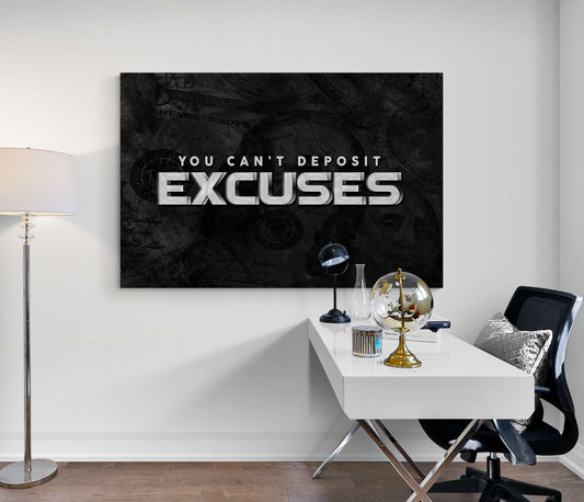 "You Can't Deposit Excuses" - Motivational Canvas Entrepreneur Poster - Business Related Quote Franklin Inspirational Financial Advice Sign