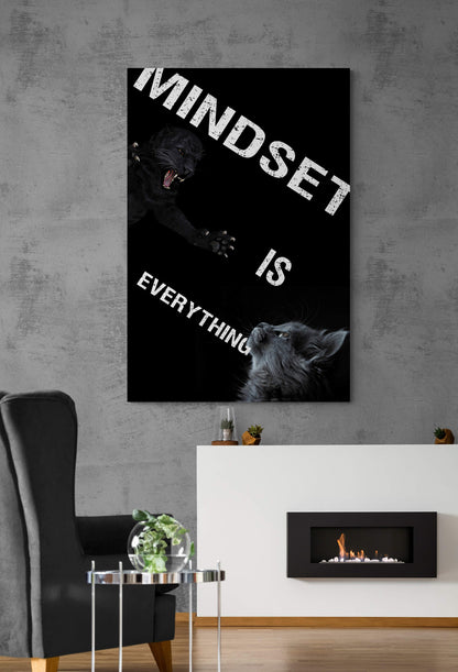 Mindset Is Everything Canvas Black Panther and Black Cat Face to Face Motivational Inspirational Office Poster Entrepreneur Room Decor