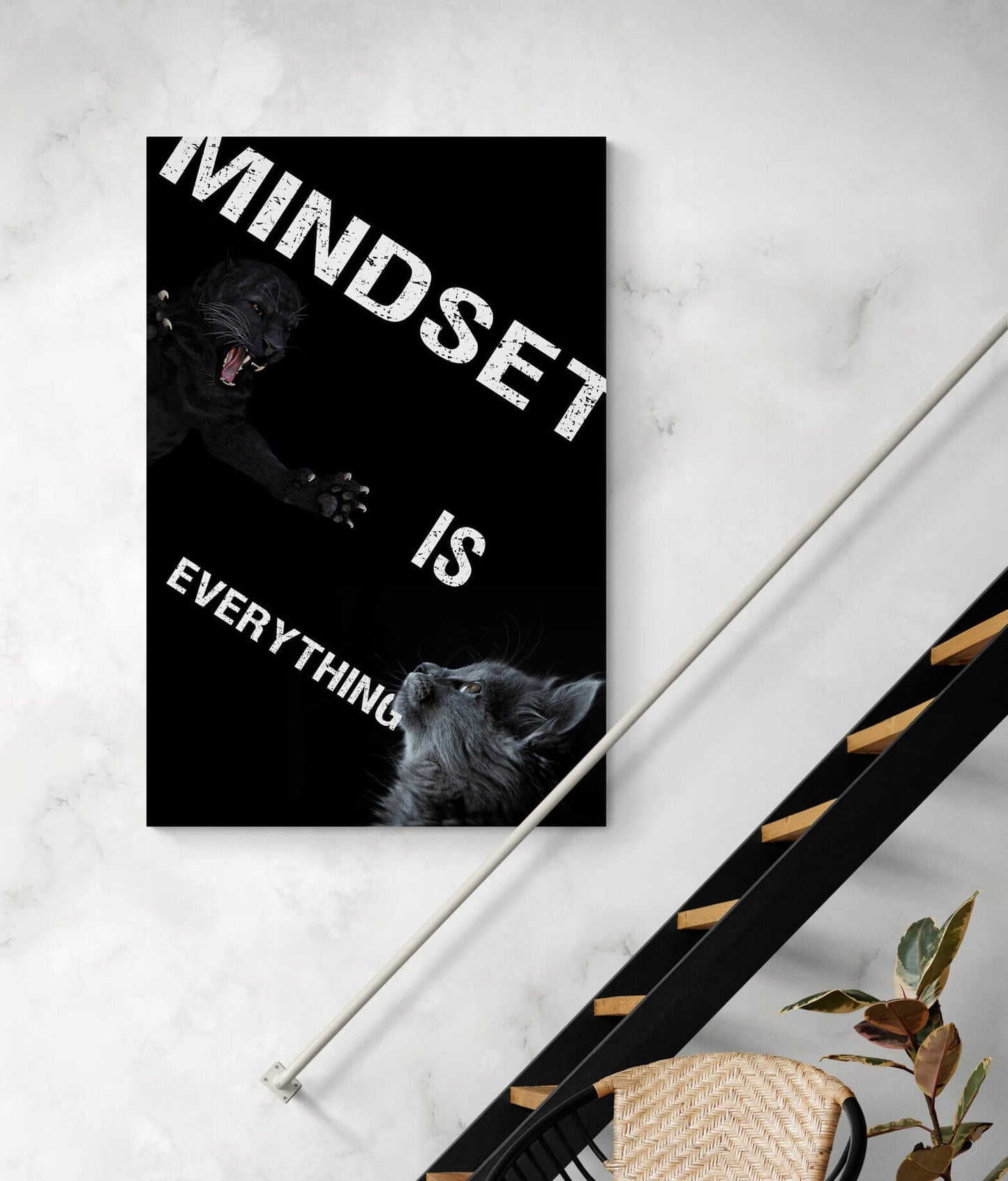 Mindset Is Everything Canvas Black Panther and Black Cat Face to Face Motivational Inspirational Office Poster Entrepreneur Room Decor