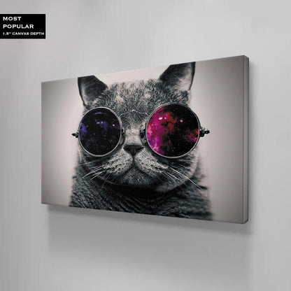 Cat Wearing Glasses funny cat wall art living room, post abstract canvas