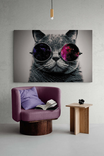 Cat Wearing Glasses funny cat wall art living room, post abstract canvas