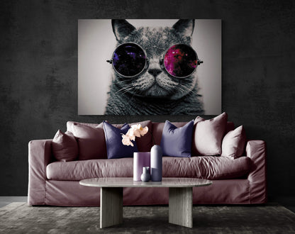 Cat Wearing Glasses funny cat wall art living room, post abstract canvas