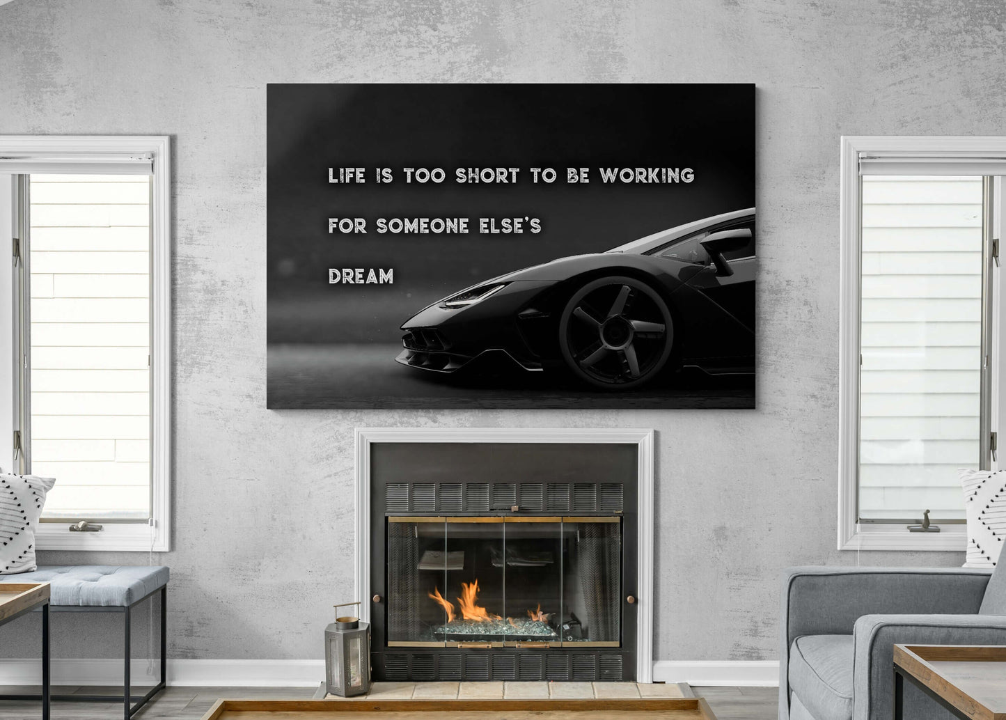 Life Is Too Short Mind Your Own Business Motivational Sport Car Quote Poster Black and White Lambo Canvas Office Inspirational Art