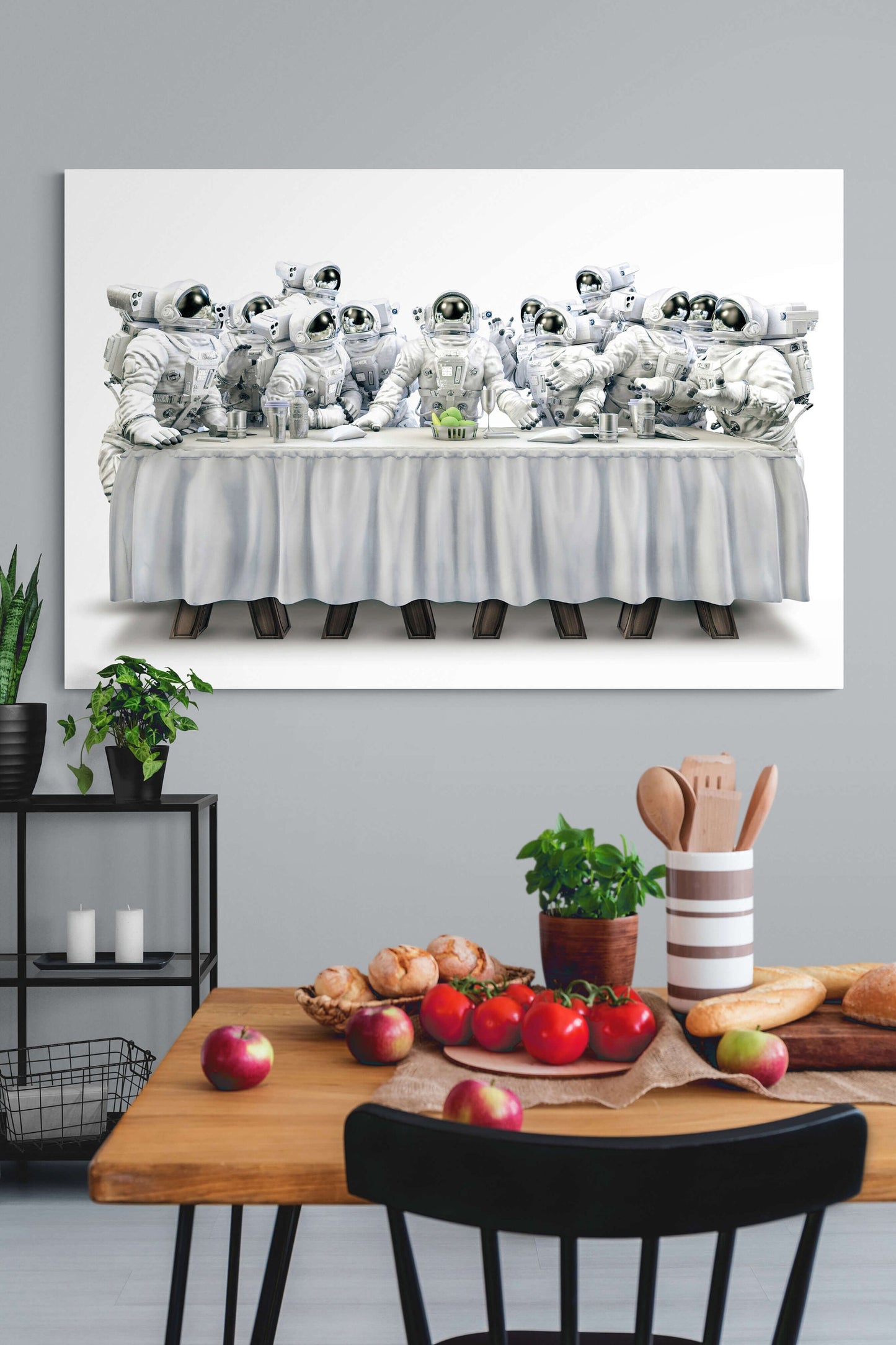 Astronaut Dinner fantastic canvas, black and white print space canvas