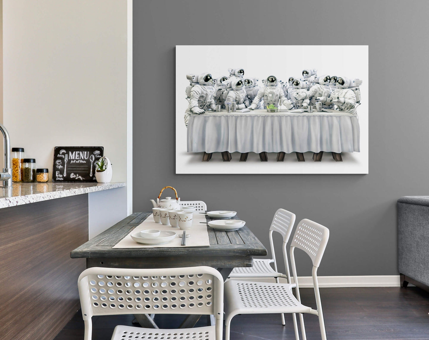 Astronaut Dinner fantastic canvas, black and white print space canvas